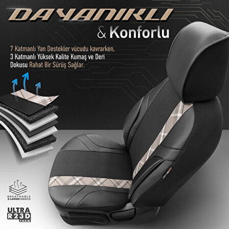 Horizon Design Yüksek Kalite Deri-kumaş Özel Tasarım Universal Oto Koltuk Kılıfı Tam Set Bej