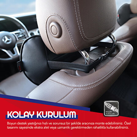 Otom Premium Deri Boyun Destek Yastığı - Siyah-Füme