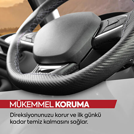 Otom Dikişli Direksiyon Kılıfı Karbon Deri Siyah - Gri