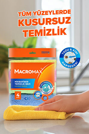 Mikrofiber Temizlik Bezi 4'lü Paket, Çok Amaçlı Toz Alma ve Yüzey Silme Bezi