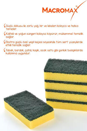 Klasik Yeşil Bulaşık Süngeri 5'li Paket, Dayanıklı ve Etkili Kir Sökücü