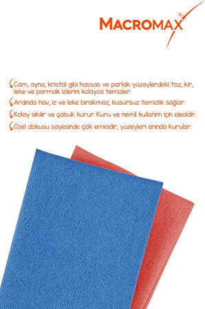Mikrofiber Cam Bezi 2'li Set, Mikrofilament Teknolojisi ile Leke ve İz Bırakmaz Ayna Bezi