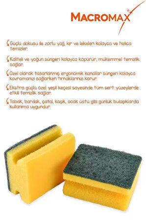 Tırnak Koruyuculu Bulaşık Süngeri 8'li Paket, Ergonomik Yeşil Klasik Sünger