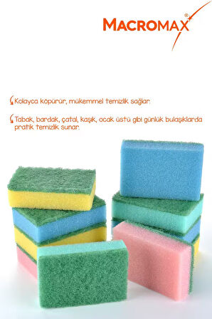 Rengarenk Bulaşık Süngeri 10'lu Mega Ekonomik Paket, Çok Amaçlı Yüzey Süngeri