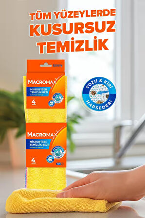 Mikrofiber Temizlik Bezi 4'lü Paket, Ultra Emici Toz Alıcı Çok Amaçlı Yüzey Bezi