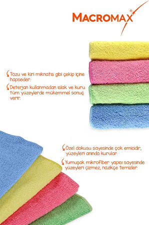 Mikrofiber Temizlik Bezi 4'lü Paket, Ultra Emici Toz Alıcı Çok Amaçlı Yüzey Bezi