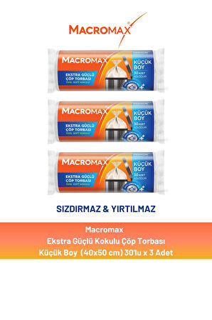 Macromax Ekstra Güçlü Çöp Torbası Küçük Boy 30'lu x 3 Adet