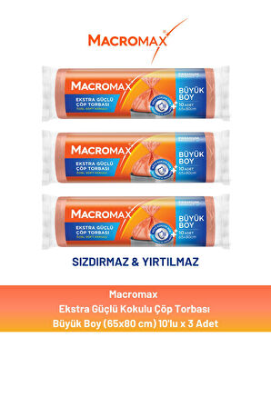 Macromax Ekstra Güçlü Çöp Torbası Büyük Boy 10'lu x 3 Adet
