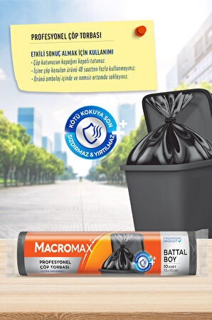 Profesyonel Çöp Torbası Battal Boy (72x95 cm) 10 Adet, Ultra Dayanıklı Kalın Siyah Sanayi Tipi Poşet