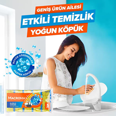 Bubble Bulaşık Süngeri 5'li Paket, Büyük Gözenekli Ekstra Köpük Teknolojisi