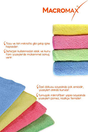 Rengarenk Mikrofiber Temizlik Bezi 1'lu Paket, Ultra Emici ve Kiri Hapseden Çok Amaçlı Yüzey Bezi