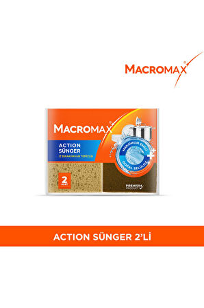 Action Sünger 2'li Paket, Doğal Selülozlu Maksimum Emici İz Bırakmaz Bulaşık Süngeri