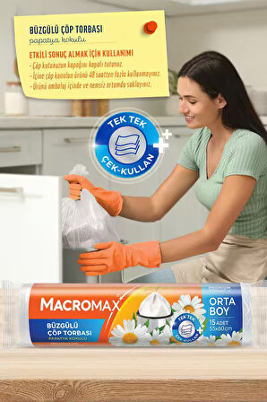 Büzgülü Çöp Torbası Orta Boy (55x60cm) Papatya Kokulu 15 Adet Süper Ekonomik Paket