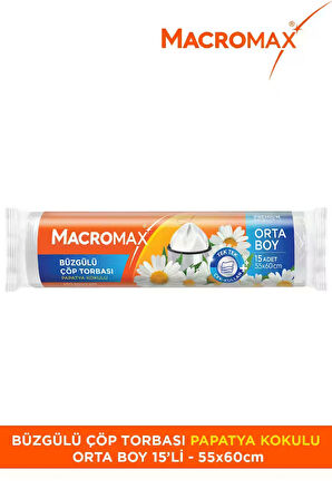 Büzgülü Çöp Torbası Orta Boy (55x60cm) Papatya Kokulu 15 Adet Süper Ekonomik Paket