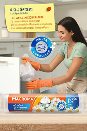 Büzgülü Çöp Torbası Büyük Boy (65x70cm) Papatya Kokulu 10 Adet Süper Ekonomik Paket