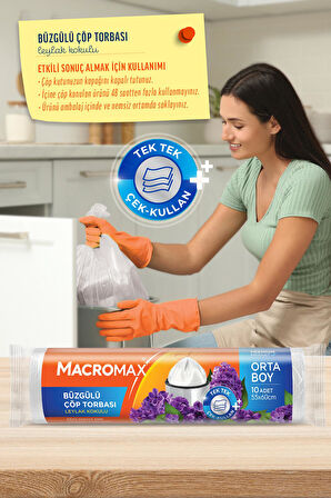 Macromax Büzgülü Leylak Çöp Torbası Orta Boy 10'lu