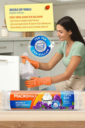 Macromax Büzgülü Çöp Torbası Orta Boy (55x60cm) Leylak Kokulu 10 Adet 