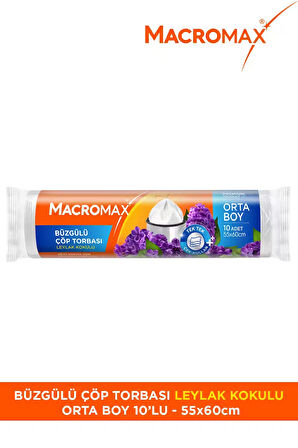 Macromax Büzgülü Çöp Torbası Orta Boy (55x60cm) Leylak Kokulu 10 Adet 