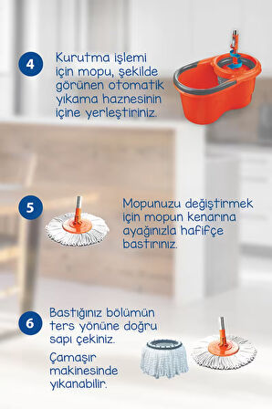 Focus Otomatik Temizlik Seti, Pedalsız Döner Sıkmalı 360 Başlıklı Mikrofiber Paspas