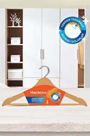 Macromax Ahşap Desenli Elbise Askısı 3'lü