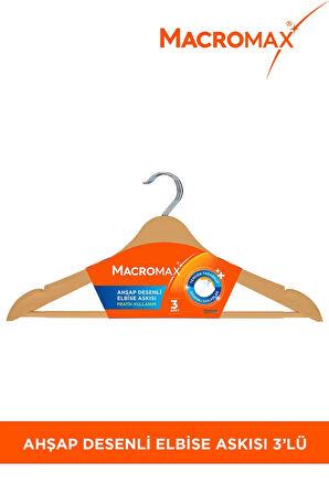 Macromax Ahşap Desenli Elbise Askısı 3'lü