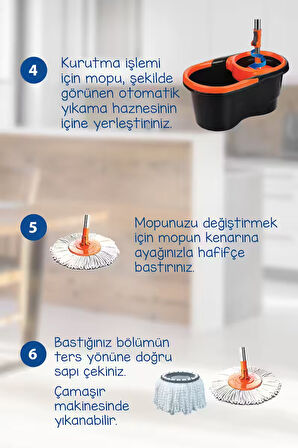 Focus Black Otomatik Temizlik Seti, Pedalsız Döner Sıkmalı 360 Başlıklı Mikrofiber Paspas