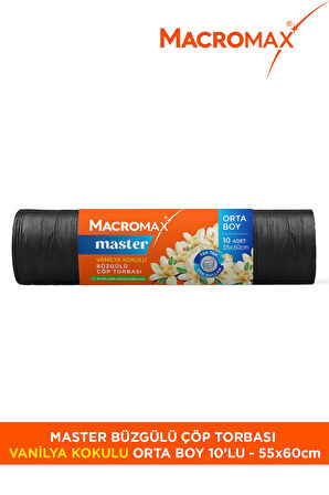 Master Büzgülü Çöp Torbası Orta Boy (55x60cm) Vanilya Kokulu 10 Adet Süper Ekonomik Paket