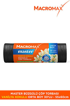 Master Büzgülü Çöp Torbası Orta Boy (55x60cm) Vanilya Kokulu 30 Adet Süper Ekonomik Paket