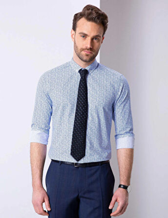 Mavi Slim Fit Armürlü Gömlek