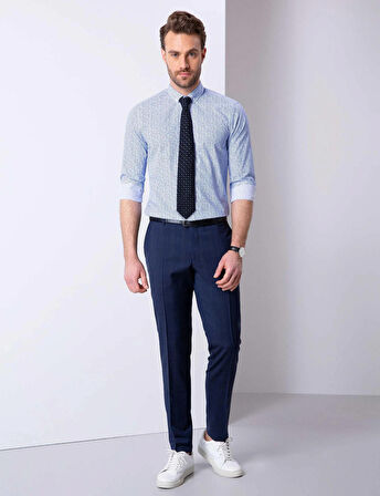 Mavi Slim Fit Armürlü Gömlek