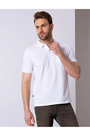 Beyaz Regular Fit Polo Yaka Basic Tişört