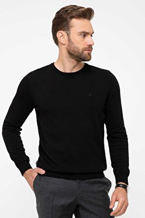 Erkek Siyah Slim Fit Basic Triko Kazak