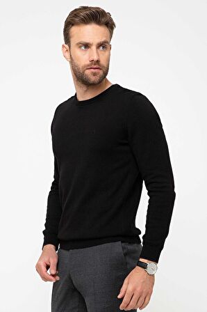 Erkek Siyah Slim Fit Basic Triko Kazak