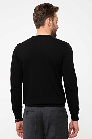 Erkek Siyah Slim Fit Basic Triko Kazak