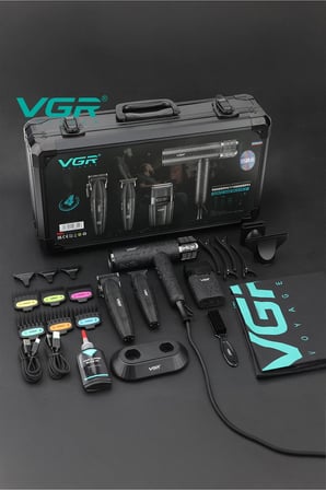 V-640 S4 - 4'ü 1 Arada Profesyonel Saç Sakal Tıraş Makinesi ve Fön Makinesi Seti - Çantalı - Siyah