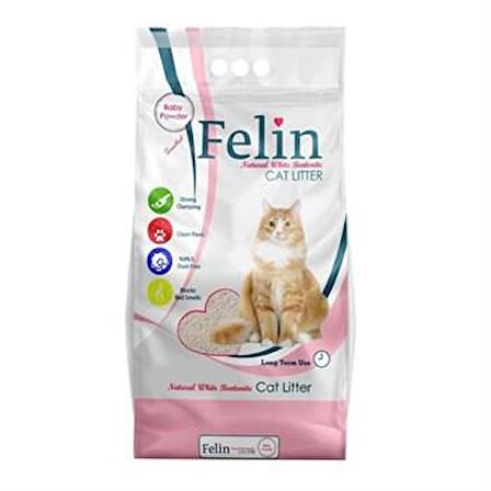 Felin Pudra Kokulu İnce Taneli Bentonit Kedi Kumu 10 lt