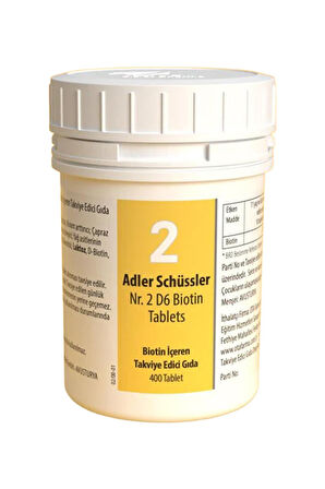 Adler Schüssler Tuzları No: 2 - D6 Biotin 400 Tablet