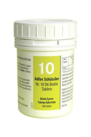 Adler Schüssler Tuzları No: 10 - D6 Biotin 400 Tablet