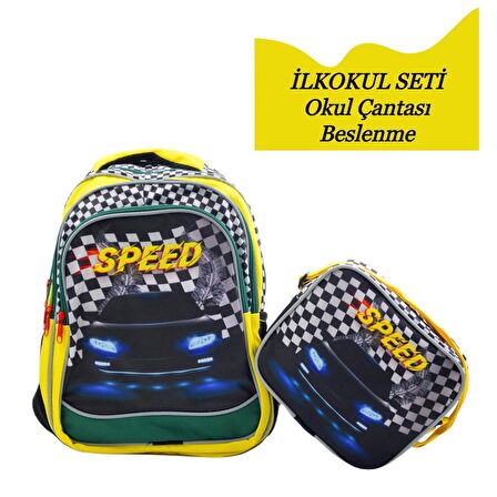 Sentor 3 Bölmeli İlkokul Okul Sırt Çantası Ve Beslenme Çantası Speed Sarı
