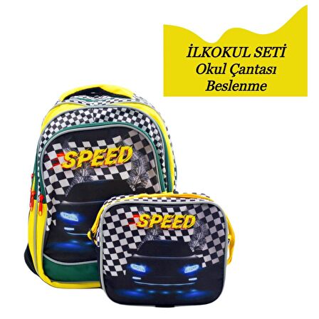 Sentor 3 Bölmeli İlkokul Okul Sırt Çantası Ve Beslenme Çantası Speed Sarı