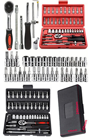 46 Parça Mini Lokma Takımı Otomatik Cırcırlı 1/4" Wrench Set Yüksek Kalite CR-V Kombinasyon Alet Set
