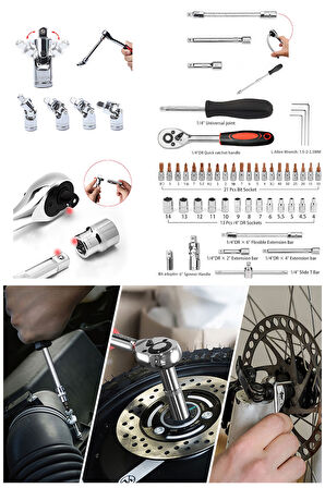 46 Parça Mini Lokma Takımı Otomatik Cırcırlı 1/4" Wrench Set Yüksek Kalite CR-V Kombinasyon Alet Set