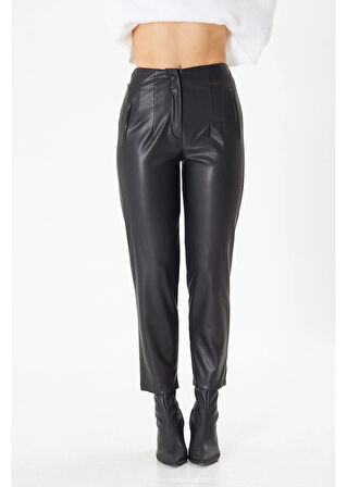 Pensli Yüksek Bel Deri Pantolon