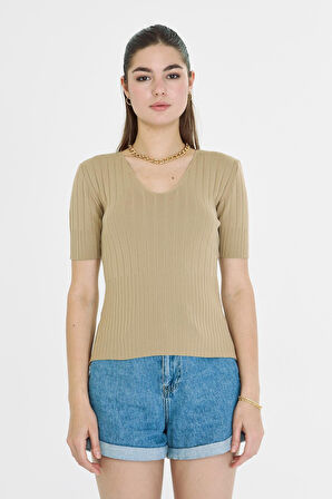 V Yaka Kısa Kol Body 