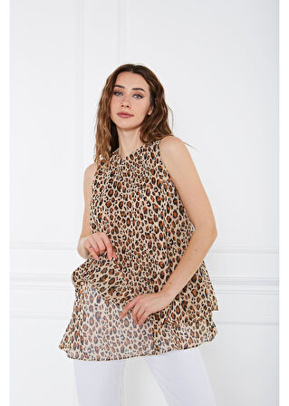 Uzun Leopar Şifon Bluz 