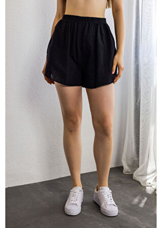 Yıkamalı Keten Görünümlü Şort