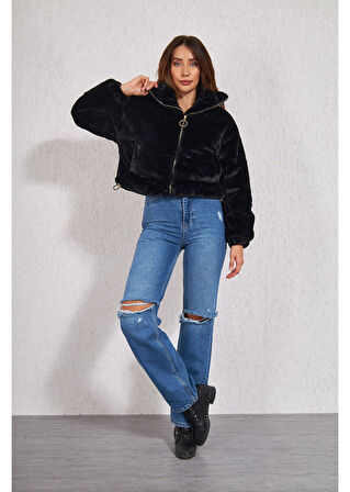 Fleto Cepli Alt Büzgülü Kapitone Peluş Mont