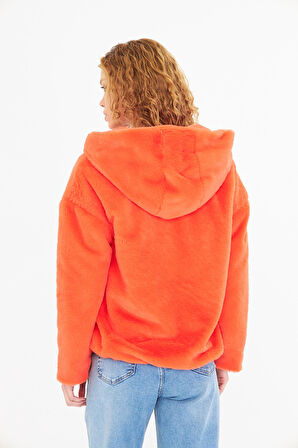 Etek Ucu Lastikli Kapüşonlu Peluş Mont 