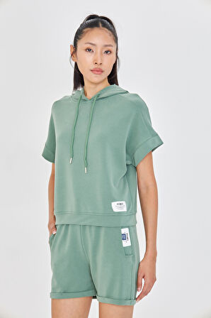 Kapüşonlu Kısa Kol Modal Sweatshirt