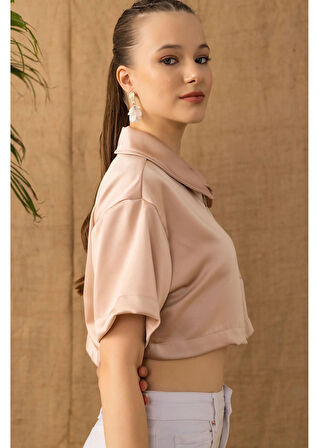 Fermuarlı Kısa Saten Gömlek 